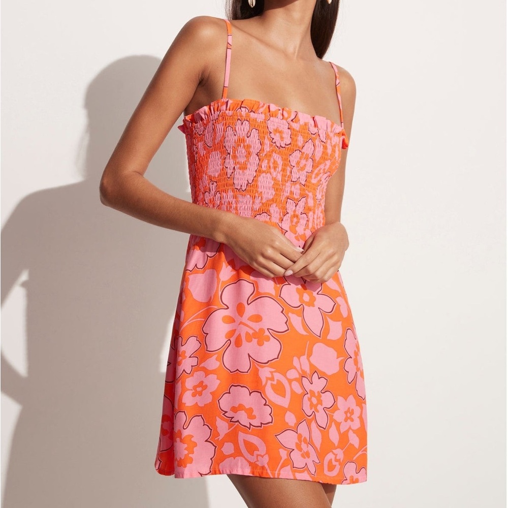 Faithfull the Brand Pink and Orange Floral Mini Dress